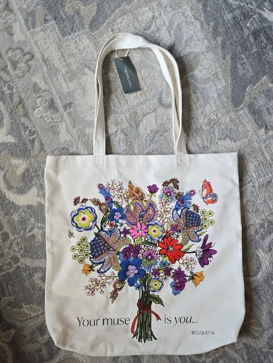 Vera Bradley Woodlark Canvas Floral Bouquet No 1 Tote Bag - Cream - Picture 1 of 7